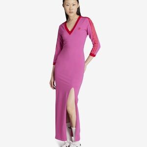 NEW with Tags Adicolor 3-Stripes Maxi Dress Semi Lucid Fuchsia Better Scarlet